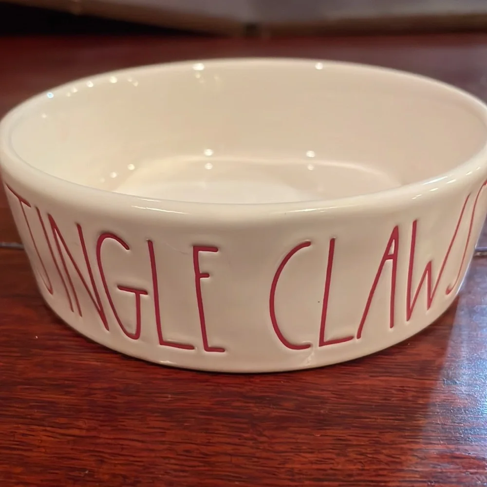 Rae Dunn Pet cat dog dish bowl white Jingle Claws Christmas